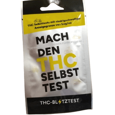 THC Blitztest Selbsttest mit 5 ng/ml Nachweisgrenze in der Verpackung, zuverlässiger Drogentest für Urin.
